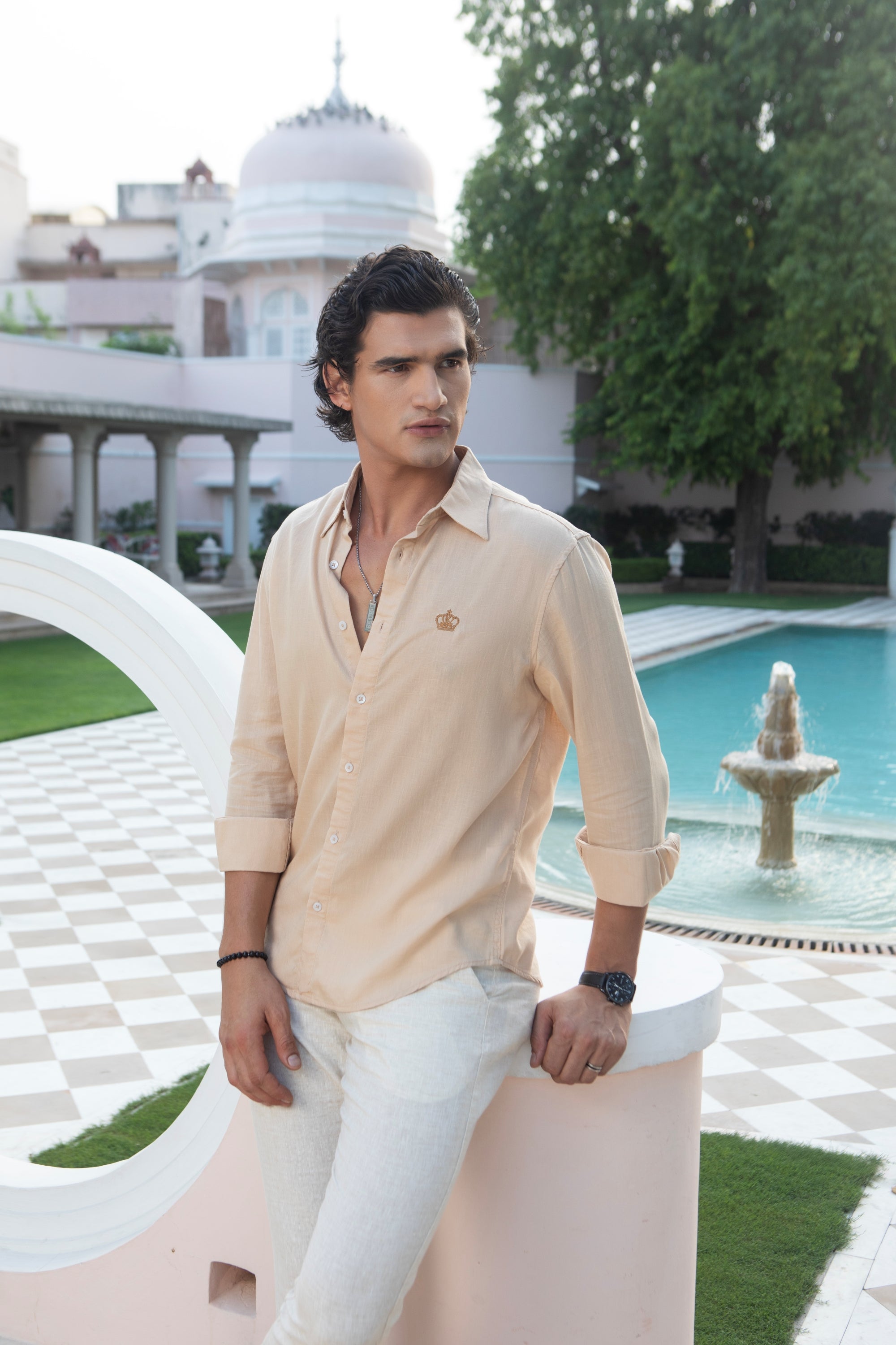 Soft Sand Beige Mens Lyocell Shirt
